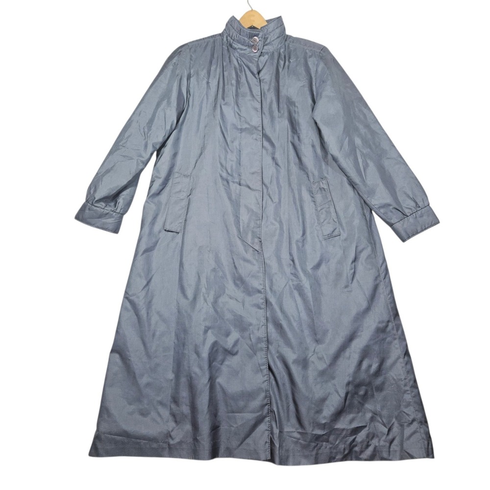 VTG Forecaster International Unika Trench Coat Duster Blue Sz 13/14
